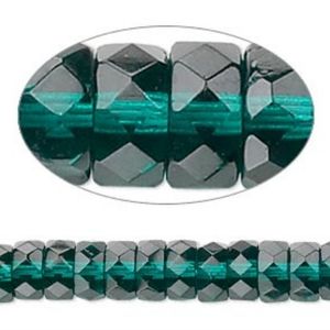 2/$15 Bead Czech Fire-polished Glass Emerald 8x4mm Faceted Rondelle Tube